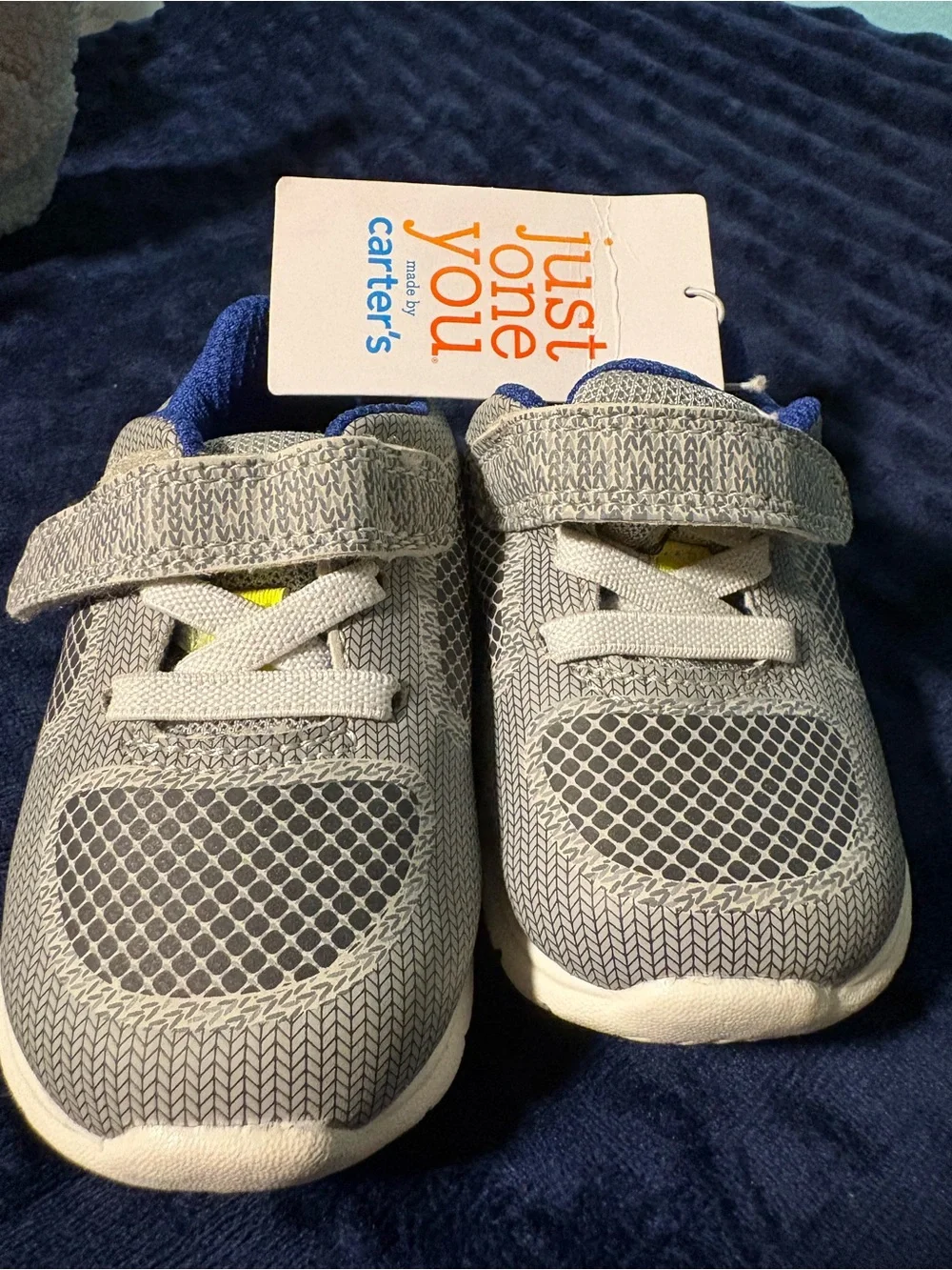 Carter's Grey & Blue Toddler Sneakers with Yellow Pull Tab
